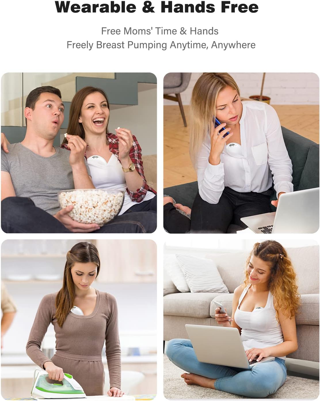 Wearable Breast Pump, Electric Breast Pump Hands Free with 3 Modes & 9 Levels, Portable Cordless Breast Pump for Travel, Office, Outdoors, 17/19/21/24mm Flanges - Image 2